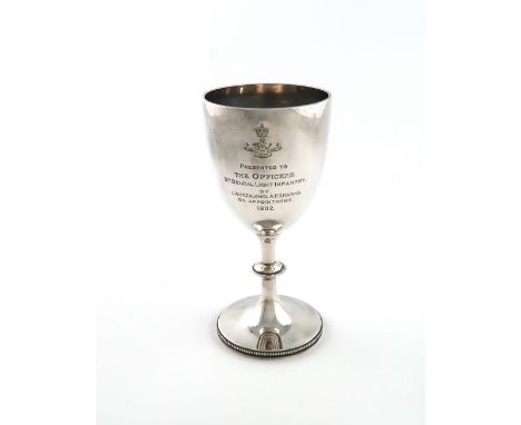 An Edwardian silver regimental goblet, The 5th Bengal Light Infantry, by the Goldsmiths and Silversmiths Company, London 1902