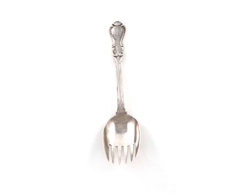 A Victorian Regimental silver Albert pattern pickle/chutney fork, The 20th Madras Native Infantry, by William Eaton, London 1