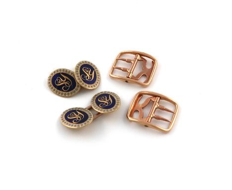 A pair of George III 18 carat gold buckles, by J. Horne and S. Ash, London 1811, plain rectangular form, length 2.2cm, plus a
