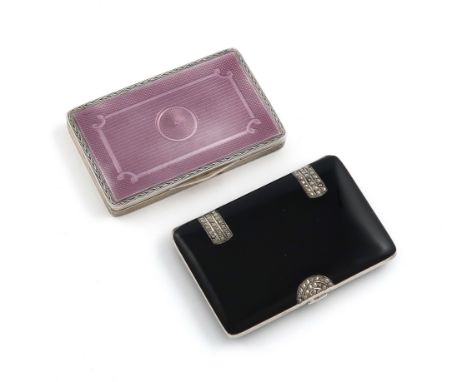 A silver and enamelled cigarette case, by Henry Clifford Davis, Birmingham 1926, rectangular form, engine turned decoration, 