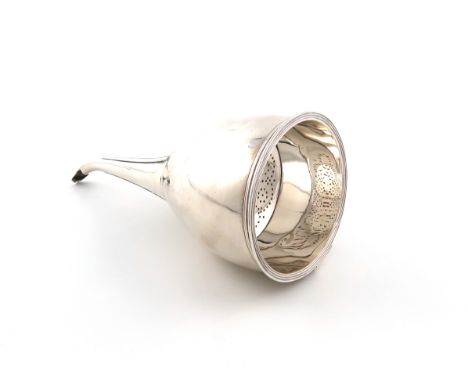 A George III silver wine funnel, by D and R Hennell, London 1800, plain circular form, reeded border and with a side clip, le