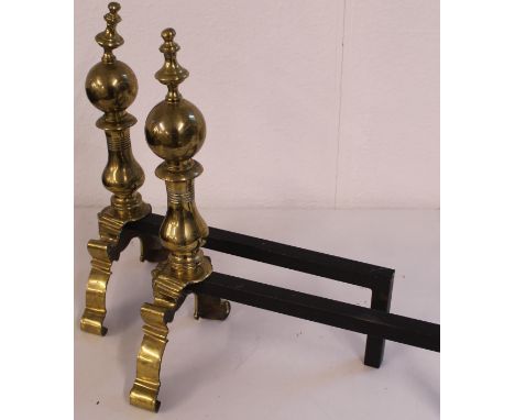 Brass andirons / fire dogs, one light damage, 42cm x 42cm