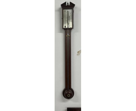 Early 19th century stick barometer by A Gatty &amp; Co. Reading with broken arch pediment Ht 97cm