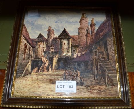 A vintage painted tile of The White House Hostel Edinburgh
