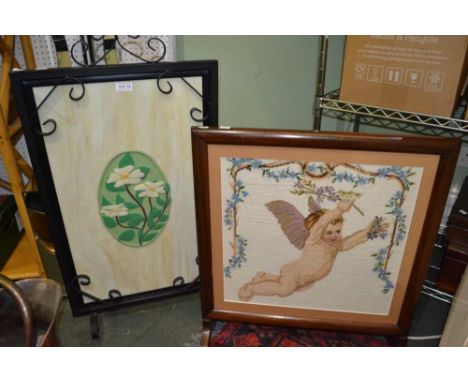 A tapestry fire screen and another example