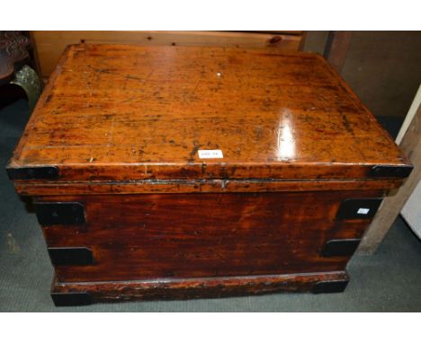 A metal bound soft wood tool chest