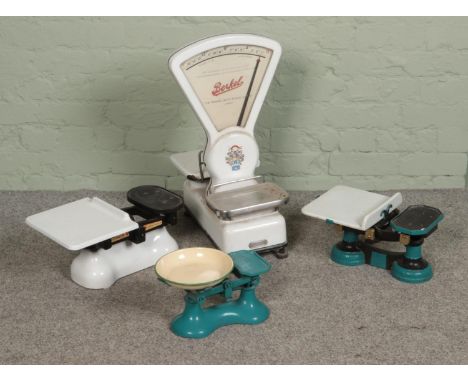 A quantity of kitchen weighing scales including Berkel and W &amp; T Avery examples.  