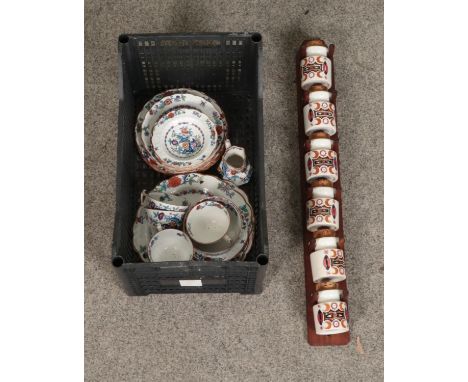 A Portmerion spice rack along with Booths The Pompadour pattern tea set.  