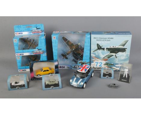 A collection of mostly boxed diecast vehicles including Oxford 1:76 scale models, 72 Aviation DHC1 Chipmunk WG486, Oxford N:G