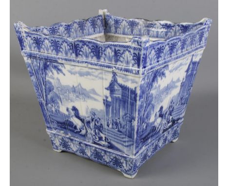 A 19th century Cauldon blue &amp; white transfer printed planter. (23cm x 23cm)  Inside in need of a clean. No chips or crack