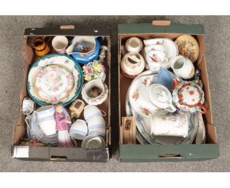 Two boxes of mainly assorted ceramics. To include Crown Ducal, Dresden Hammersley and Royal Doulton etc.  