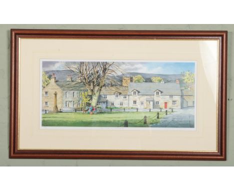 After John Rudkin, a framed limited edition print titled 'The Green-Castleton'. Signed in pencil by the artist. (24cm x 55cm)