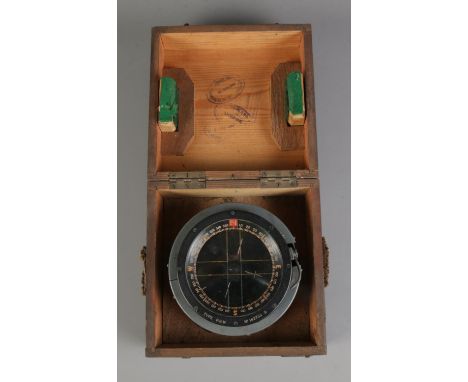 An Air Ministry marked Type P8 Compass and original wooden carry case, primarily fitted to the Hawker Hunter and the Supermar