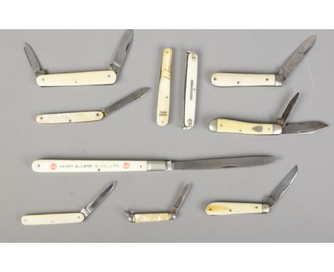 Ten pocket knives. Includes Mappin &amp; Webb corn knife, Southern &amp; Richardson, Joseph Rodgers, etc. CANNOT POST OVERSEA