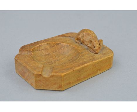 ROBERT THOMPSON (MOUSEMAN), an oak carved ashtray bearing his trademark mouse, length approximately 10cm