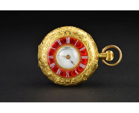 AN EARLY 20TH CENTURY GOLD HALF HUNTER POCKET WATCH, white enamel dial signed J.G. Graves, Sheffield, black Roman numerals an