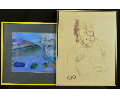 ALEXANDER MCNEISH (1932-2002), 'Aquarian Cape Cornwall', an abstract image of a man lying on a jetty, gouache on paper, signe