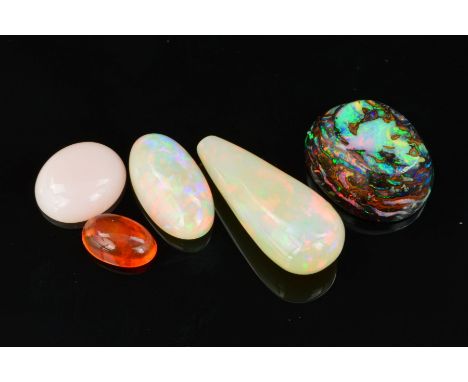 MIXED OPAL COLLECTION, to include a Mexican fire opal measuring 9.6mm x 6.2mm, weighing 1.20ct, a boulder opal measuring 17.4