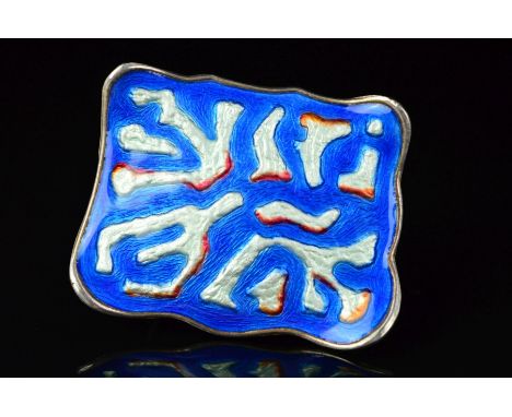 A NORWEGIAN ENAMEL BROOCH BY OYSTEIN BALLE, of shaped rectangular outline with abstract branch-like silver enamel shapes, som