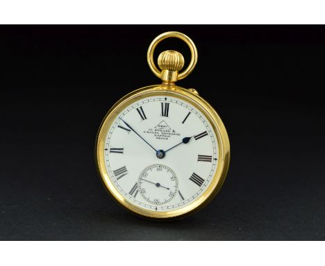 AN EARLY 18CT GOLD DENT OPEN FACED POCKET WATCH, white enamel dial, enamel dial signed 'Dent 61 Strand and Royal Exchange Lon