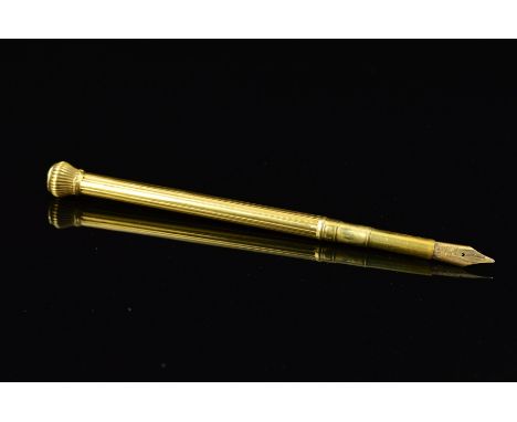 A PROPELLING FOUNTAIN PEN BY SAMPSON AND MORDAN & CO, set with an amethyst, stamped 'Warranted 14ct 1st quality', measuring a