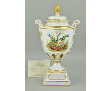 A ROYAL WORCESTER 200TH ANNIVERSARY COLLECTION QUEEN CHARLOTTE LIMITED EDITION VASE AND COVER, gilt pineapple finial with gil