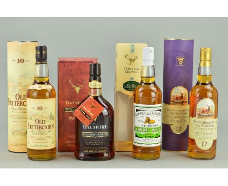 FOUR BOTTLES OF SINGLE MALT, comprising a bottle of George &amp; J.G. Smith Glenlivet Whisky, 15 years old, bottled by Gordon