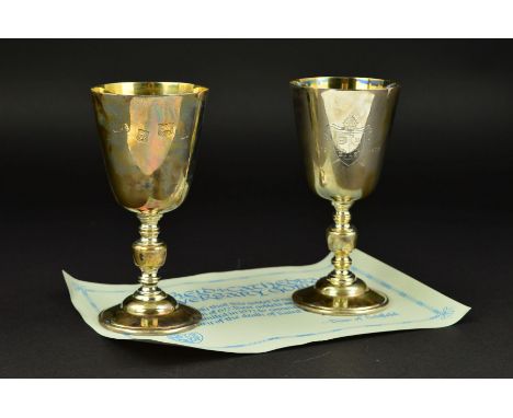 TWO ELIZABETH II SILVER LICHFIELD CATHEDRAL ANNIVERSARY GOBLETS, commissioned by Salloways Ltd in 1972 to commemorate the 130