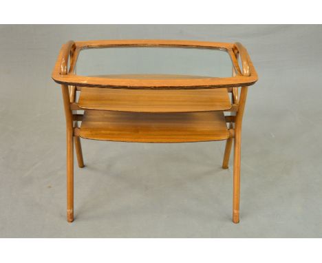 MALCOLM WALKER FOR DALESCRAFT, a 1950’s teak butlers tables with a removable glass top tray, above a single shelf, width 74cm