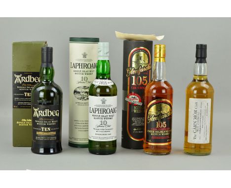 FOUR BOTTLES OF SINGLE MALT, comprising a bottle of Ardbeg Single Islay Malt Scotch Whisky, 10 years old, 46% vol, 70cl, fill
