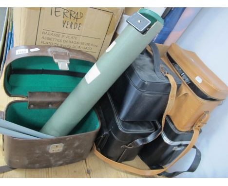 Camera Lenses - Tasco 85-210mm, Hanimex 134mm (2) and 35mm, larger lens, filters, light meters, bags, tripods.