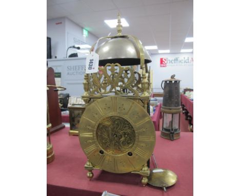 A XVII Century Style Lantern Clock ' Wm Risbridger, Dorking' to brass dial, '77' to back plate, '3477' to pendulum, eight day