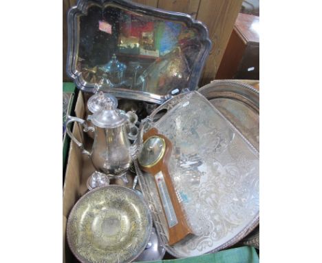 A Twin Handled Oval Shaped Plated Tray, with engraved decoration, Viners Sheffield plated tray with swag decoration, plated t
