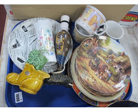 Ridgway Homemaker Plate and Two Damaged Examples, collectors plates, Sylvac boot posy, cloisonne lamp, etc:- One Tray
