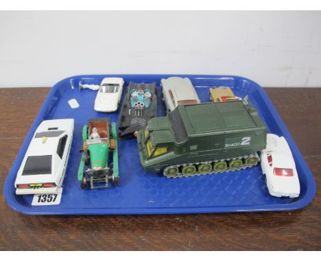 Eight Diecast TV/Film Related Vehicles by Corgi and Dinky, including John Steed Bentley (with figure), James Bond Aston Marti