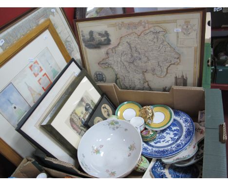 Limoges Egg and Pot, Wedgwood Clarice Cliff, other ceramics, prints including maps.