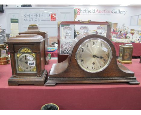 A Late XIX Century Oak Mantel Clock, with silvered dial; together with an oak Napoleon style mantel clock. (2)