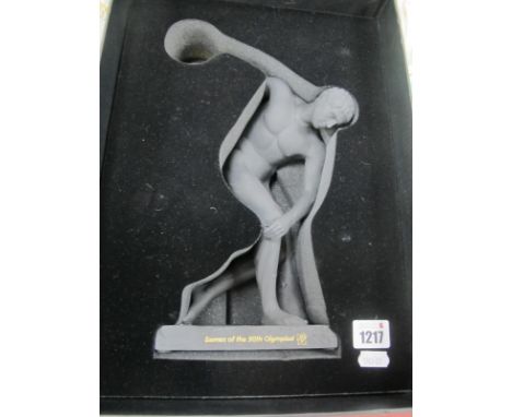 A Wedgwood Black Basalt Figure 'Discus Thrower', an official figure produced for the London Olympics 2012, 30cm high, in orig