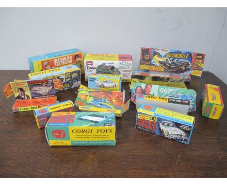 A Selection of Modern Reproduction Corgi and Dinky Boxes, James Bond, Shado, etc.