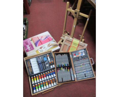 W.H.Smith Watercolour Paints, pencils, Reeves Home Art including canvases and paints, a Crimson &amp; Blake easel, desk/easel