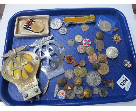 A Large Quantity of Collectable Badges and Medallions, including a silver WWI medal to Pte J.E. Wolfenden Royal Fusiliers, a 