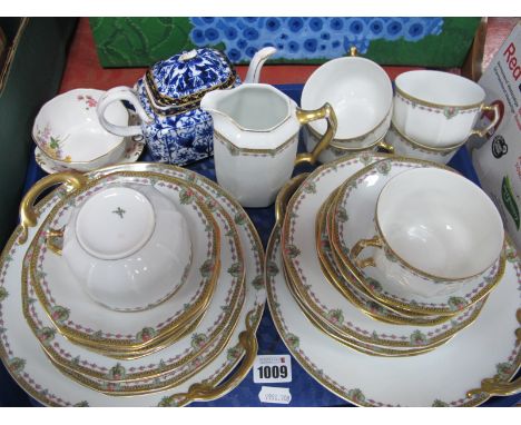 An Early XX Century Continental China Tea Service, of twenty-six pieces, Crown Derby teapot (damaged), dish and bowl:- One Tr