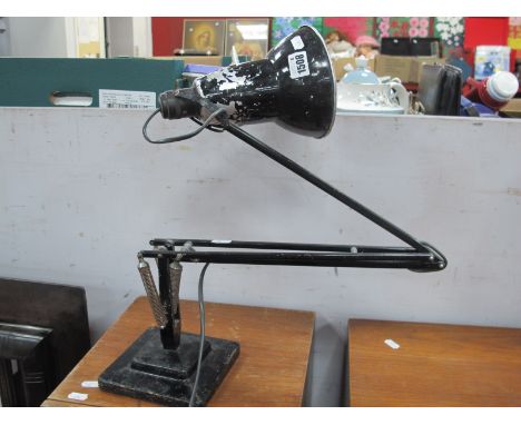 Herbert Terry of Redditch Angle Poise Lamp, black painted on stepped square base.