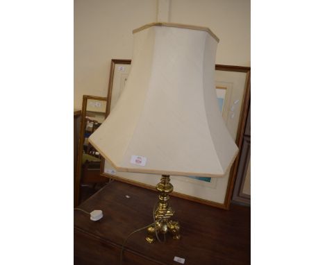 BRASS TABLE LAMP AND SHADE