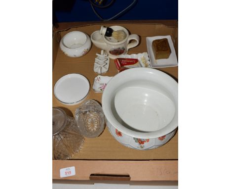 BOX OF CROCKERY INCLUDING VINTAGE SOAPS ETC