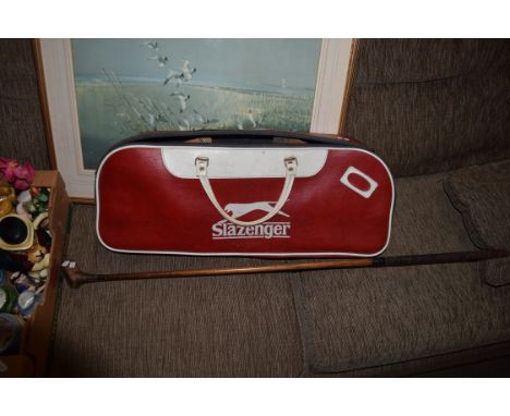 BAG CONTAINING VINTAGE WOODEN TENNIS RACKETS ETC