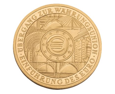 BRD/GOLD - 100 Euro GOLD fein, Währungsunion 2002-J stgl., gekapselt, in Original-Etui, mit Zertifikat, steuerbefreit nach § 