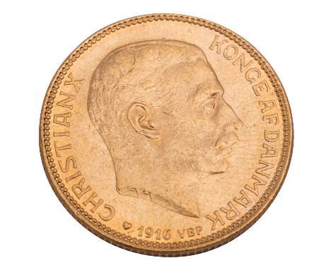 Dänemark /Gold - Christian X. 20 Kroner 1916 ss-vz, wz. Randkerbe, ca. 8,9g, steuerbefreit nach §25c UStG.| Denmark /Gold - C