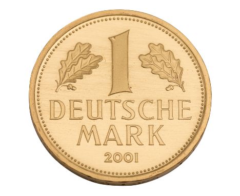 BRD/GOLD - 1 Deutsche Mark 2001 F, ca. 12 g fein, prägefrisch in Originalkapsel, steuerbefreit nach § 25c UStG.| FRG/GOLD - 1