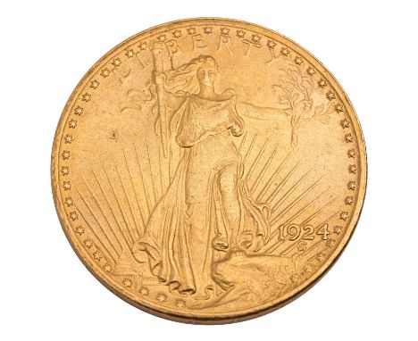 USA /GOLD - 20 $ Double Eagle, St. Gaudens 1924 ss+, ca. 33,4 g, steuerbefreit nach §25c UStG.| U.S. /GOLD - 20 $ Double Eagl